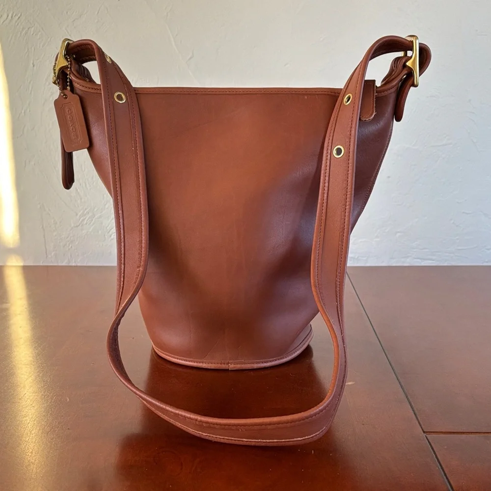 Coach Vintage Tan Leather Duffle Sac Bucket Bag - Picture 1 of 16